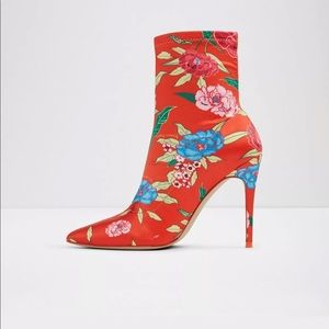 🌸ALDO Cirelle Orange Floral Print Sock Bootie 8.5